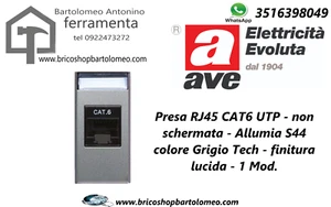 AVE PRESA RJ45 CAT6 UTP ALLUMIA COLORE GRIGIO TECH 1M 443027C6 - Foto 1 di 1