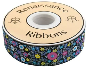 1.5 Inch Pink Blue Black Suzani Ribbon Renaissance Jacquard Ribbon Bty - Picture 1 of 3