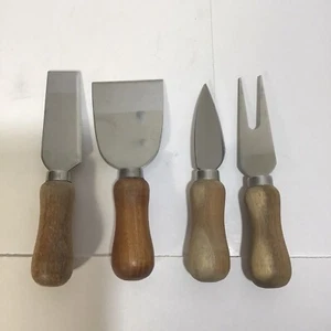 4 Pcs Cheese Knife Fork Set Spreaders Stainless Steel Blade, Wood Handle - Picture 1 of 5