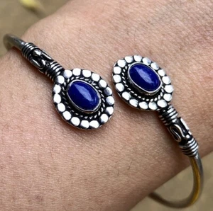 Handmade Cuff Bangle Jewelry German Silver, Natural Lapis Lazuli Gemstone 1 - Picture 1 of 7