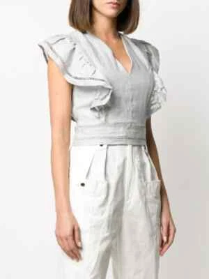 Isabel Marant Etoile April Ruffled Linen Top S 36 Women Casual Blouse NWD 37340 - Image 1 of 4