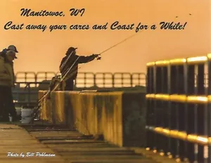 Postcard Wisconsin Manitowoc Fishing Off the Pier Unused MINT - Picture 1 of 1
