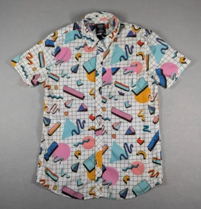 Bleeker & Mercer Shirt Mens Size Large White Abstract Geometric 90s MTV Party - Picture 1 of 8