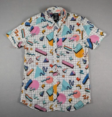 Bleeker & Mercer Shirt Mens Size Large White Abstract Geometric 90s MTV Party - Image 1 of 4