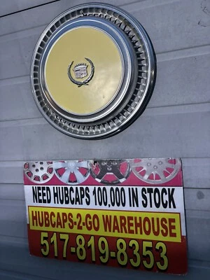 1977-78 Cadillac Eldorado FWD 15” Stainless 1 Yellow Hubcap Very Rare Very Nice! - Image 1 of 4