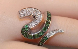 14K Weißgold langer moderner TSAVORIT GRANAT in schwarzem Rhodium & DIAMANT RING Gr. 7 - Bild 1 von 12