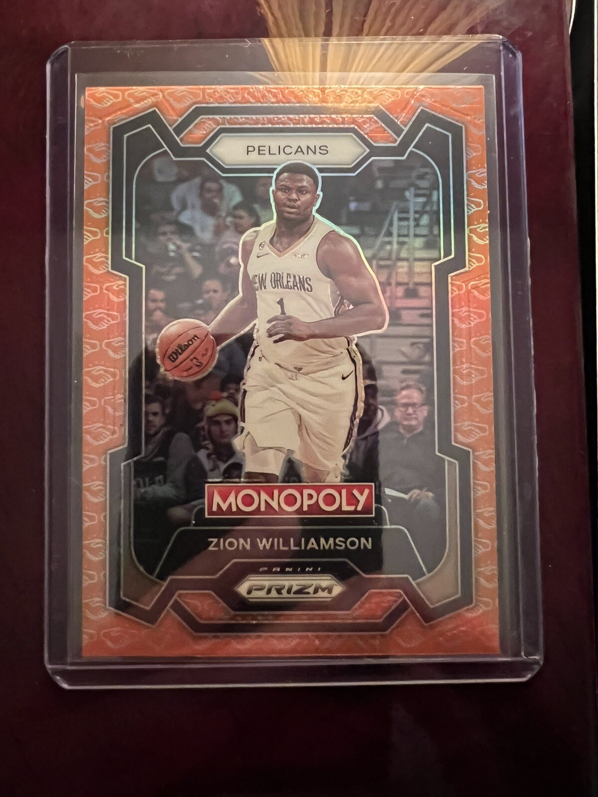 Zion Williamson 2023-24 Panini Prizm Monopoly Orange Handshake Deal SSP #55