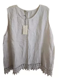 Terzo Millennio 100% Linen Top Crochet Bottom Sleveess Italy Natural SZ 3X New - Picture 1 of 11