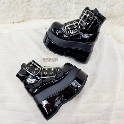 Bear 104 Black Patent 4.5" Goth Punk Rock Platform Ankle Boots Restocked NY - Image 1 of 4