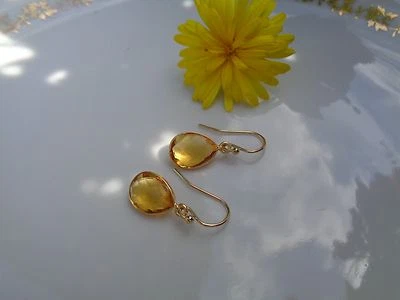 Citrin Ohrringe 14K Gold Filled Gold Ohrringe Citrin Tropfen - Bild 1 von 4