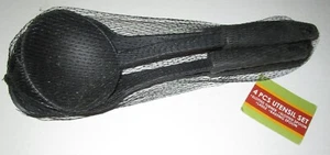 Utensil Set 4 Pieces ~ Black~Slotted Turner, Slotted Spoon, Ladle, Basting Spoon - Picture 1 of 1