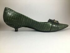 MIU MIU ~EU 36.5 US 6-6.5~ Emerald Crocodile Embossed Leather Buckle Kitten Heel