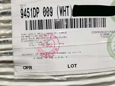 Belden 9451DP 22/2P Dual Audio Brilliance Shielded Plenum Microphone Cable /50ft - Image 1 of 4