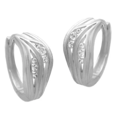 Orecchini Creole Argento 925 con Zirconia Bianco Alla Moda Opaco Lucido Nuovo - Immagine 1 di 4
