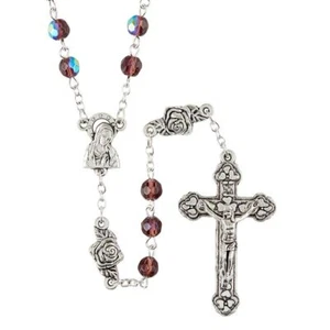 Amethyst Glass Rosary Rosebud Our Father Beads(J5941) - 19 1/2"- W/ Gift Box - Picture 1 of 1