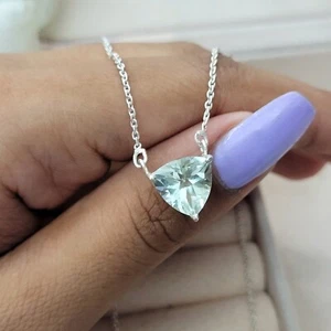 Dainty Green Amethyst Trillion Cut Pendant 925 Sterling Silver Anniversary Gift - Picture 1 of 7