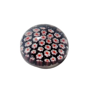 Pisapapeles vintage de vidrio artístico millefiori flores azul púrpura rojo blanco 3,5" - Imagen 1 de 7