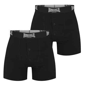 MENS BLACK 2 PACK LONSDALE BOXER SHORTS UNDERWEAR BUTTON FLY VARIOUS SIZES - Picture 1 of 3