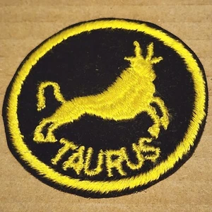 Taurus Zodiac Sign Patch Vintage Black Velvet Fabric Bull Horoscope Symbol Round - Picture 1 of 5