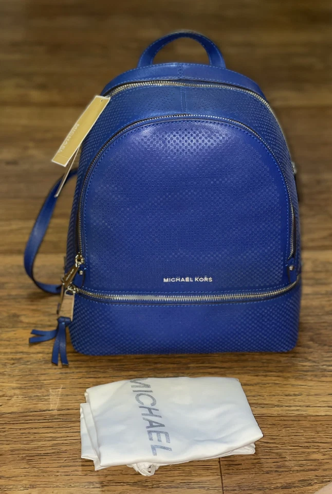 Michael Kors Rhea Zip Small Pebble Leather Vintage Blue / Gold Retail