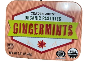 1X Trader Joe's Ginger Mints Organic Pastilles 40g Sealed Tins Gluten Free Vegan - Picture 1 of 2