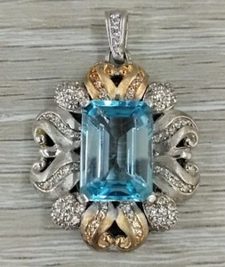 Generationen 1912 Sterlingsilber 14K Gelbgold Blautopas Diamant Anhänger FZZ - Bild 1 von 3