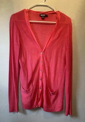 Cárdigan Donna Karan NYC Mujer Tussah Seda Tejido Botón Rosa Talla L Minimalista Foto 1 de 4