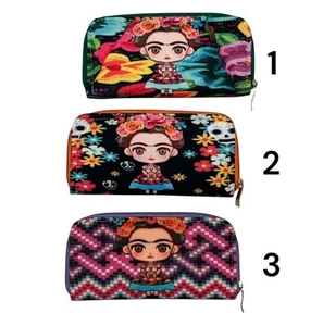 Animierte mehrfarbige Geldbörse Frida Kahlo mit Affe umlaufendem Reißverschluss * jeweils - Bild 1 von 3