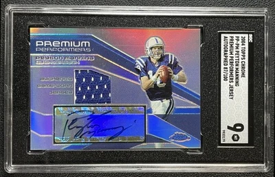 PEYTON MANNING SGC 9 2004 TOPPS CHROME PREMIUM PERFORMERS GU JERSEY AUTO 87/100 - Image 1 of 2