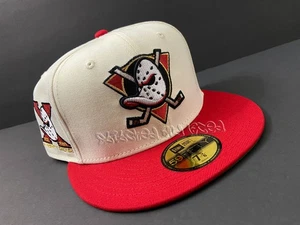 EXCLUSIVE ANAHEIM MIGHTY DUCKS FITTED HAT OFF WHITE RED DECADE PATCH CLUB 7 5/8 - Picture 1 of 12