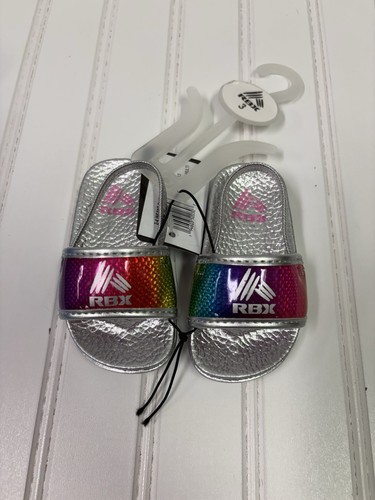 Reebok RBX Silver Rainbow Slides cinghia posteriore neonato bambina taglia 3 nuovo