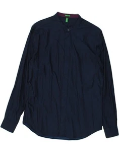 BENETTON Mens Slim Shirt Medium Navy Blue Polka Dot Cotton AX05 - Picture 1 of 3