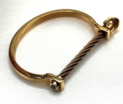 Charriol Pont d'Amour Love Bridge Stainless Steel Rose Gold PVD Cable Bangle, SM - Image 1 of 4