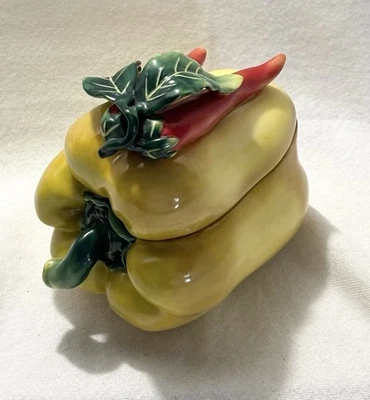 Fitz and Floyd Classics Yellow Bell Pepper Bowl with Ghost pepper lid - Image 1 of 3