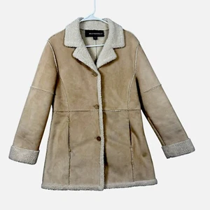Abrigo impermeable de gamuza sintética de piel de oveja para mujer pequeño bronceado Penny Lane chaqueta de camionero - Imagen 1 de 8