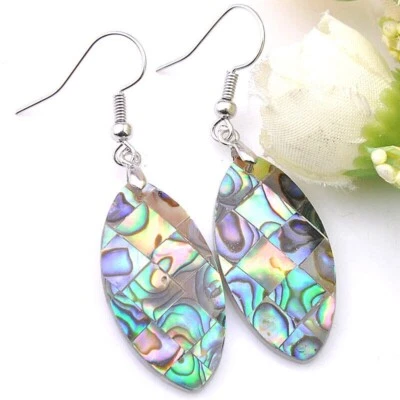 New Eyes Shape Natural Abalone Shell Charm Color Women Silver Dangle Earrings - Image 1 of 4