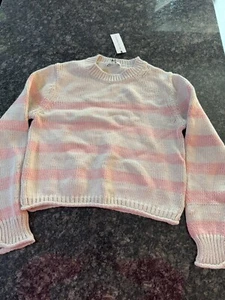 WHITE + WARREN stripped crew grapefruit Women’s Size M. NWT $275 Sweater - Picture 1 of 8