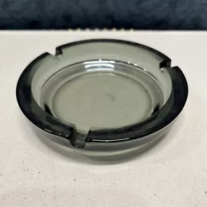 Vintage Retro Modern Smoky Gray Round Glass Ashtray 3 Slot 4.5” - Picture 1 of 5