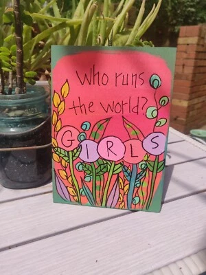 Pintura de letras de Beyoncé en panel de 7 x 5", Run The World Girls, lindo arte de pared de canción Foto 1 de 4