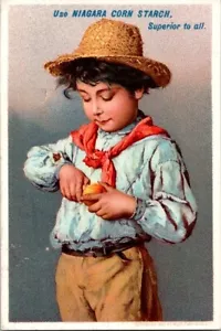 Tarjeta de cande colección antigua almidón maíz del Niágara superior todo el campo niño naranja - Imagen 1 de 2
