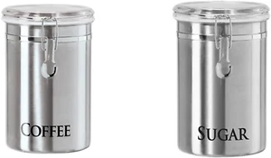 Stainless Steel Coffee and Sugar Canisters - Airtight Clamp Lid Containers - Picture 1 of 4