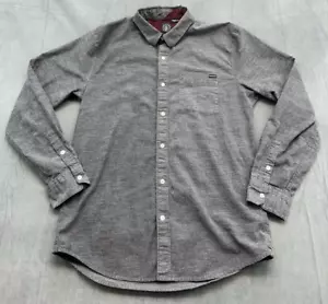 Volcom Shirt Mens Large Gray Embroidered Logo Button Up Collared Long Sleeve - Picture 1 of 10