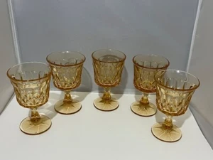 Set 5 VTG amber gold yellow stemmed wine juice glasses Noritake Perspective READ - Picture 1 of 18