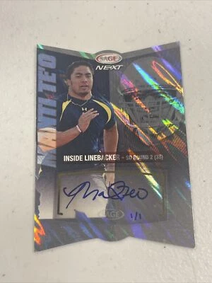 2013 Sage Next Manti Te’o Rookie Auto RC 1/1 One Of One Written By Signature - Image 1 of 4