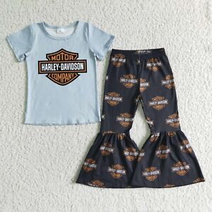Girls Short Sleeve Bell Pants Set 2pcs Outfit Harley-Davidson Motor Company