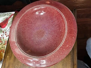 14.5"x2.75" Heavy Footed Clay Bowl w/Red Glaze That Has Blue Sheen & Specks Winn - Picture 1 of 13