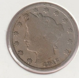 Rare 113 Year Old 1912 Barber Liberty V Nickel US Coin Collection Collectible - Picture 1 of 2