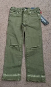 NWT True Religion Girls Casey Olive Green Destroyed Raw Hem Jeans, Size 6 - Picture 1 of 5