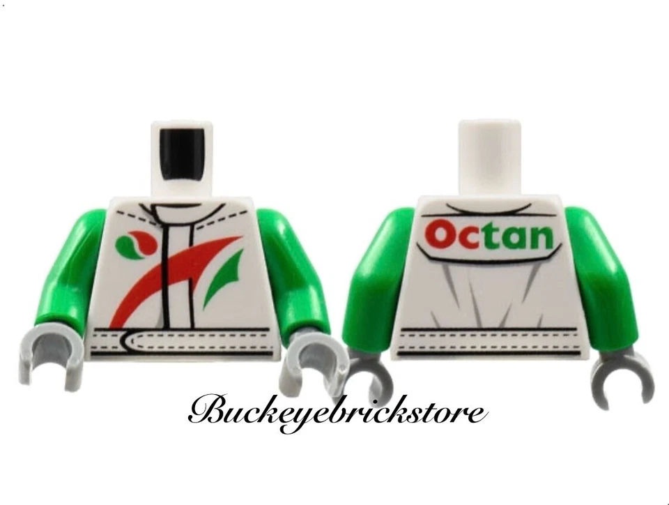 Lego Minifig TORSO RACER OCTAN Jacket w/ Red & Green Stripes - Image 1 of 1