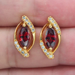 18K Yellow Gold Filled Fashion Red Mystic Topaz Stud Earrings Jewelry - Picture 1 of 1
